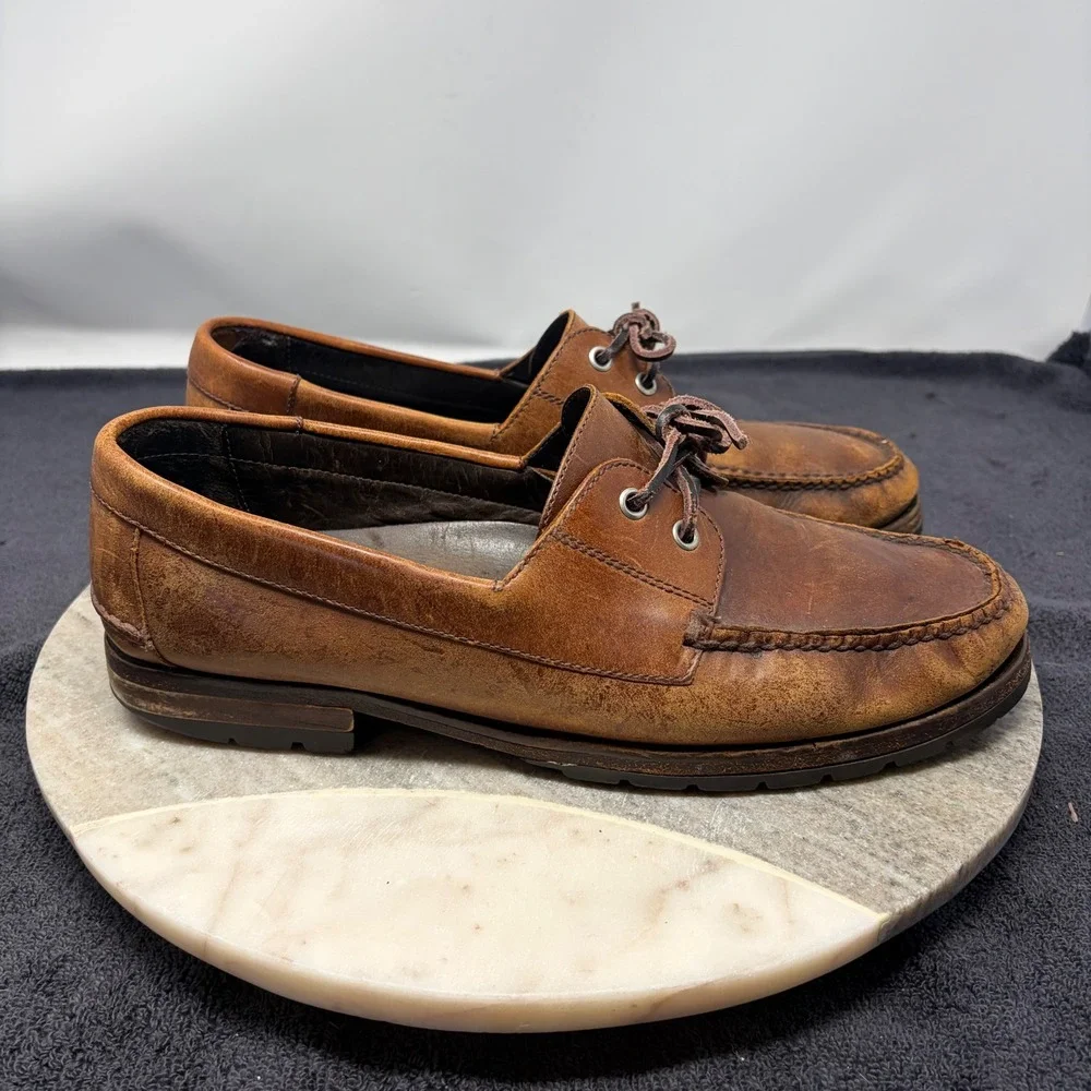 Polo Ralph Lauren Mens Brown Leather Boat Shoes Lug Sole Sz 10.5 Preppy Coastal